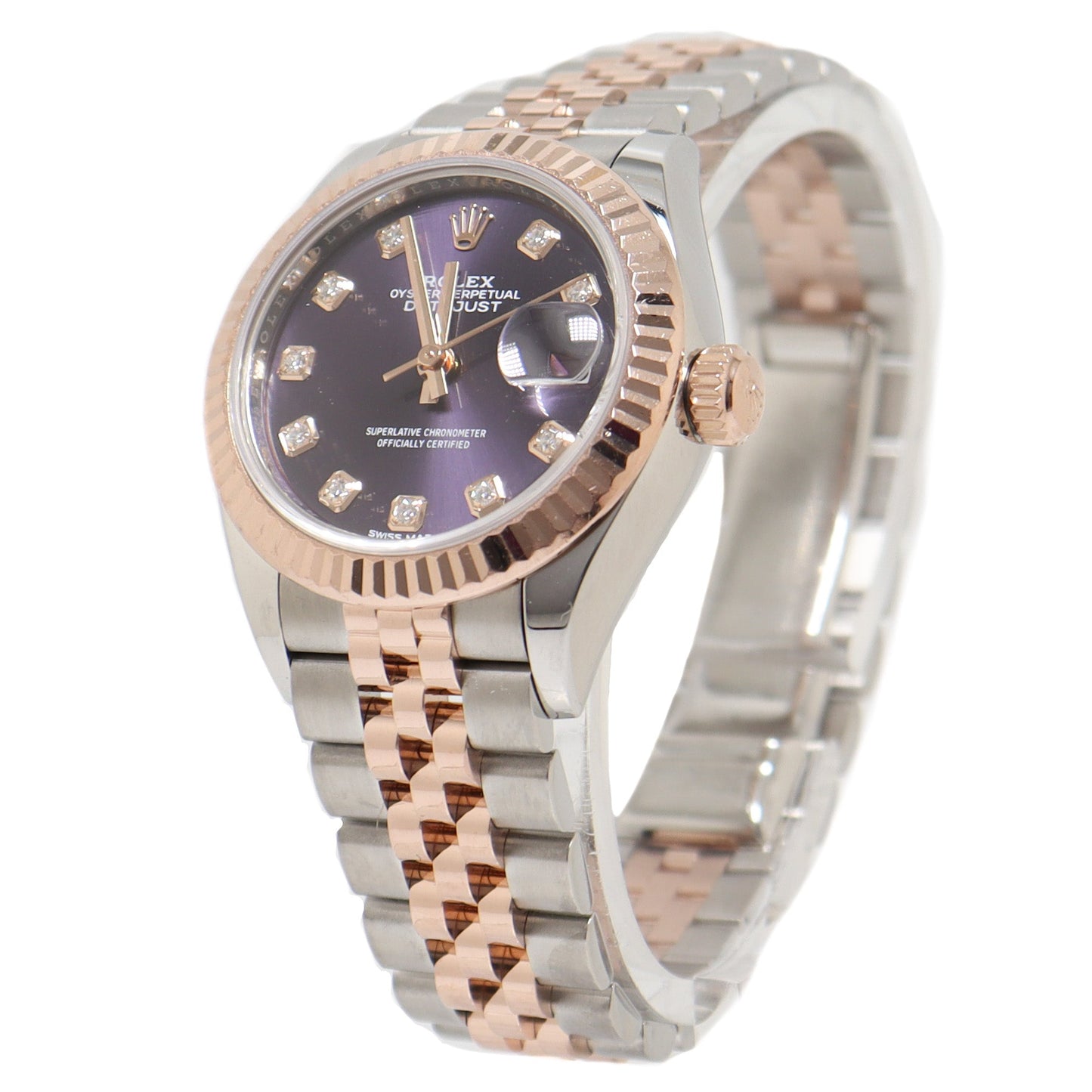 Rolex Ladis Datejust Everose & Stainless Steel 28m Purple Diamond Dial Watch Reference# 279171 - Happy Jewelers Fine Jewelry Lifetime Warranty