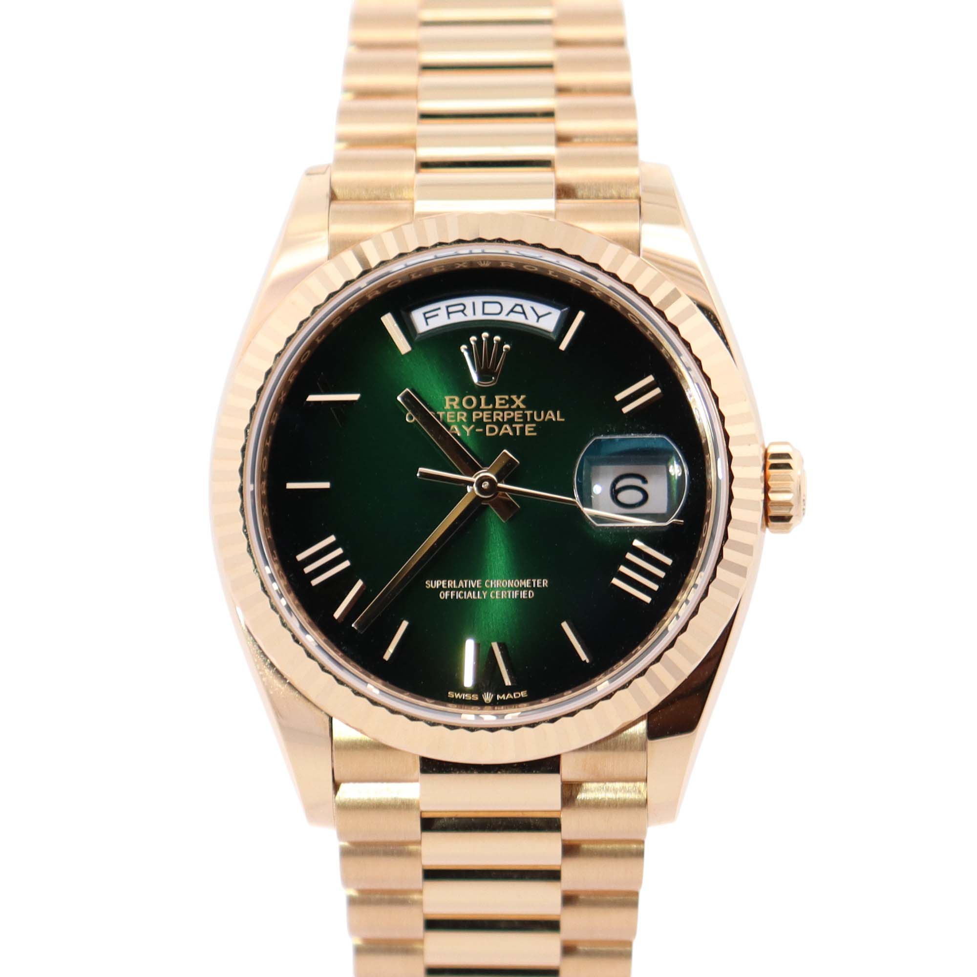 Rolex Day-Date 36mm Green Dial Watch Ref# 128238 - Happy Jewelers Fine Jewelry Lifetime Warranty