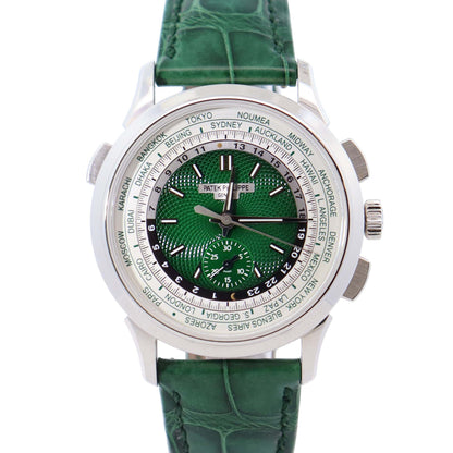 Patek Philippe World Time 39.5mm Green Dial Watch Ref# 5930P-001 - Happy Jewelers Fine Jewelry Lifetime Warranty