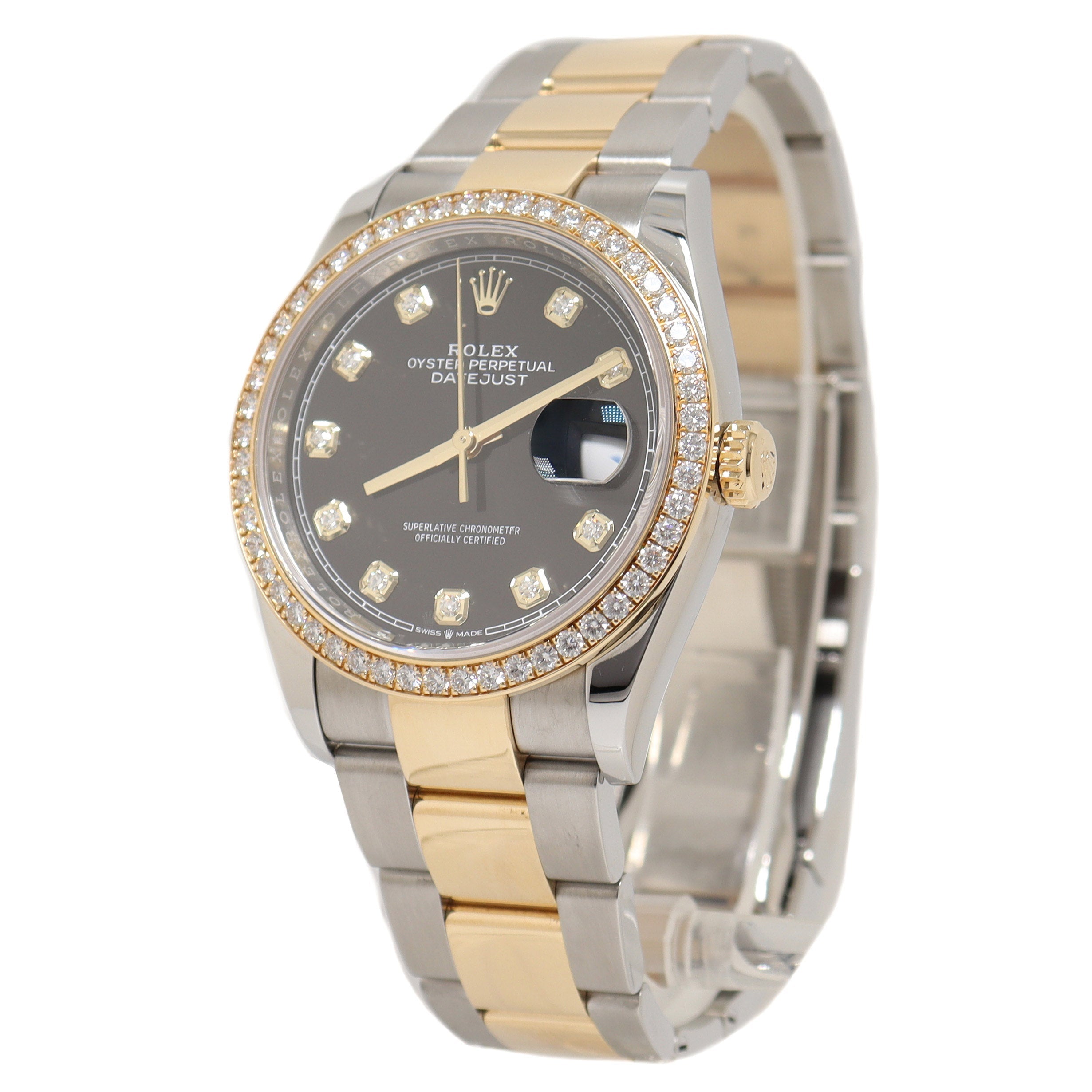 Rolex Datejust Yellow Gold & Stainless Steel 36mm Factory Black Diamond Dial Watch Reference# 126283RBR - Happy Jewelers Fine Jewelry Lifetime Warranty
