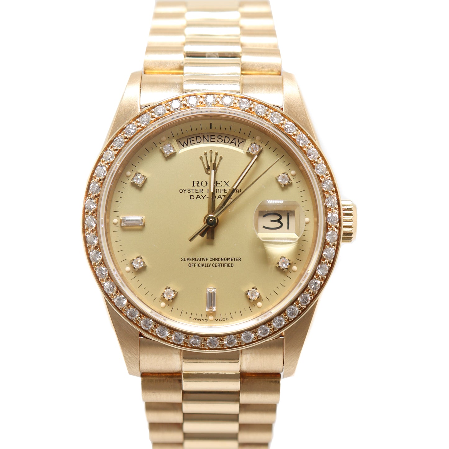 Load image into Gallery viewer, Rolex Day Date Yellow Gold 36mm Champagne Diamond Dial Watch Reference#: 18038 - Happy Jewelers Fine Jewelry Lifetime Warranty
