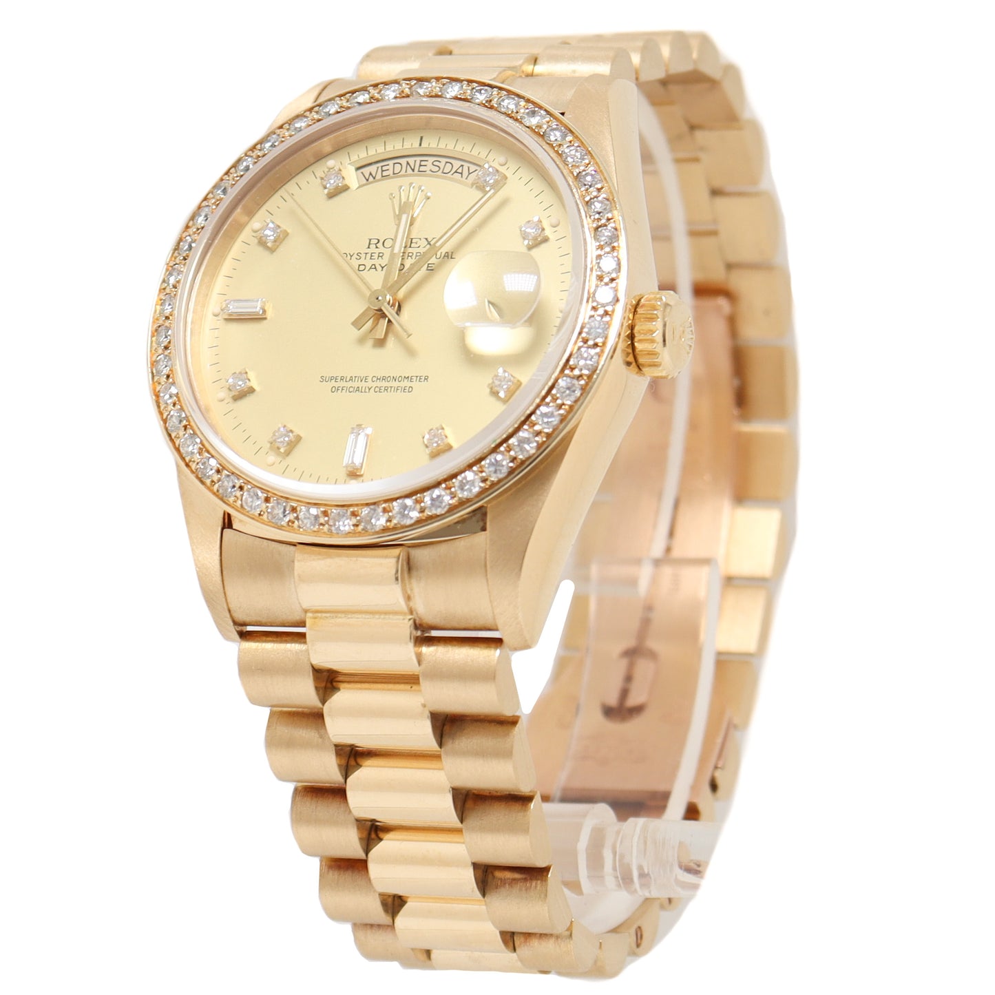 Rolex Day Date Yellow Gold 36mm Champagne Diamond Dial Watch Reference#: 18038 - Happy Jewelers Fine Jewelry Lifetime Warranty