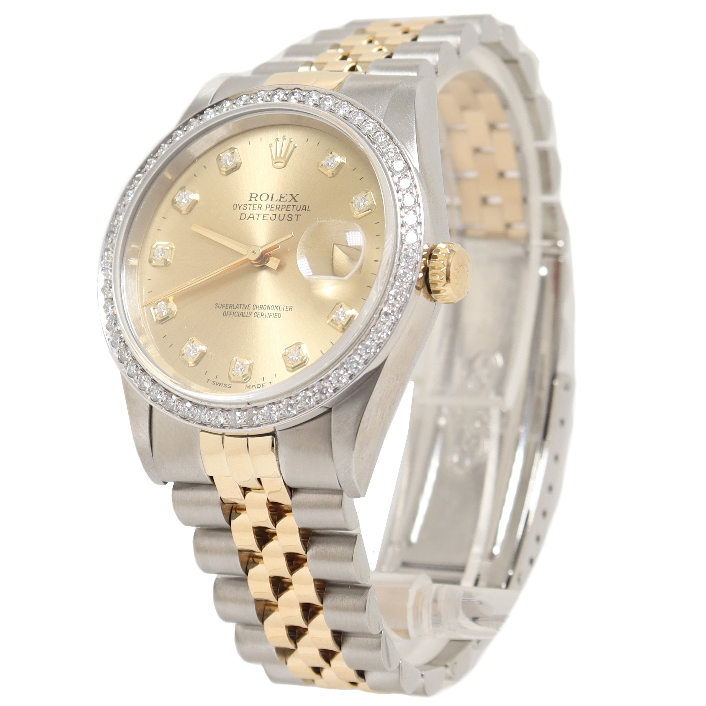 Rolex Datejust Two Tone Yellow Gold & Steel 36mm Champagne Diamond Dial Watch Reference#: 16233 - Happy Jewelers Fine Jewelry Lifetime Warranty