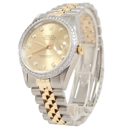 Rolex Datejust Two Tone Yellow Gold & Steel 36mm Champagne Diamond Dial Watch Reference#: 16233 - Happy Jewelers Fine Jewelry Lifetime Warranty
