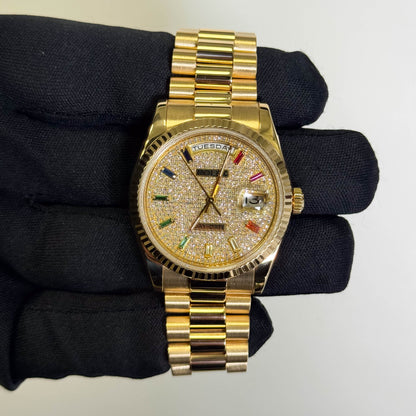 Rolex Day-Date 36mm Custom Pave Dial Watch Ref# 118348 - Happy Jewelers Fine Jewelry Lifetime Warranty