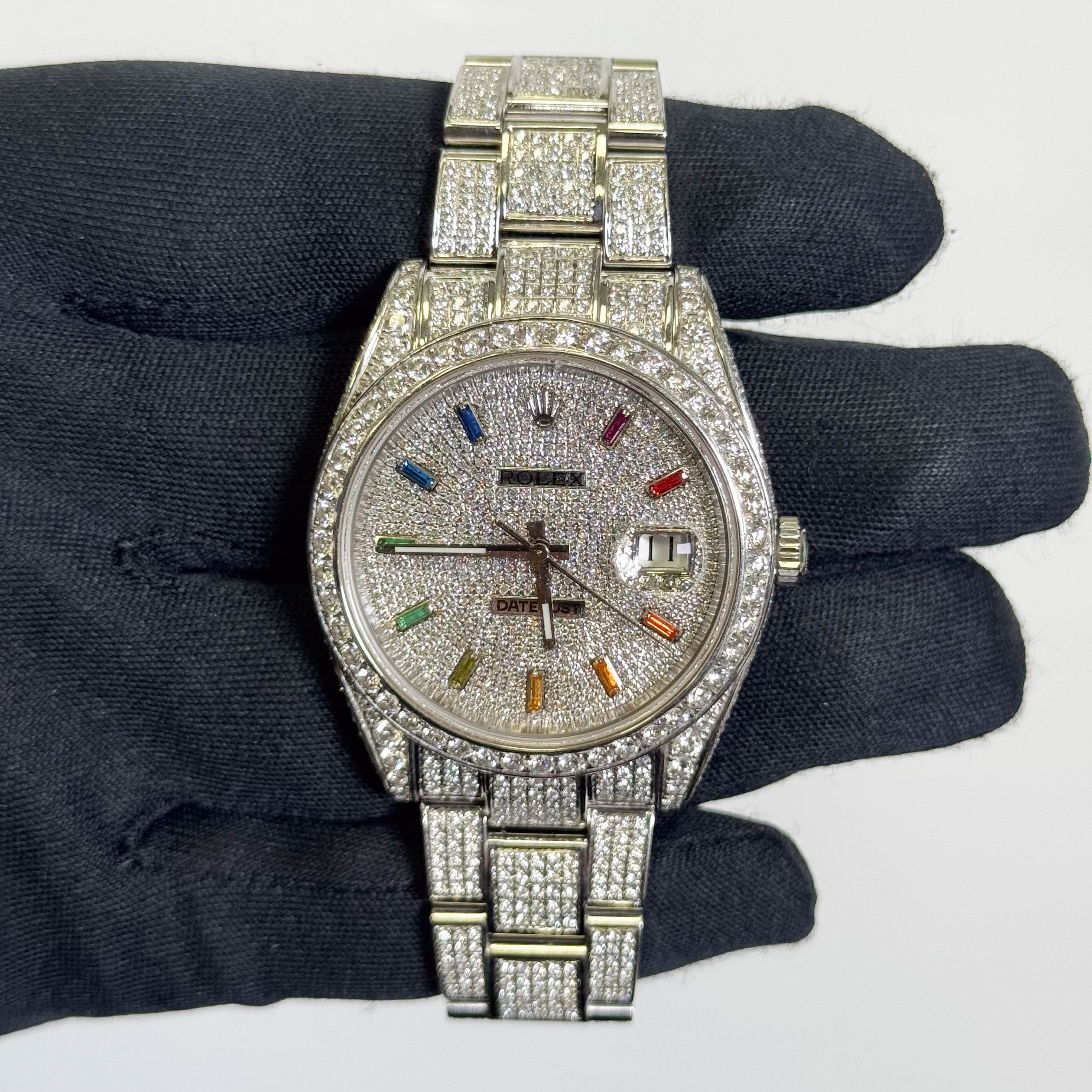 Rolex Datejust 41mm Custom Iced Out Dial w/ Diamond Rainbow Stick Dial Watch Ref# 126334 - Happy Jewelers Fine Jewelry Lifetime Warranty