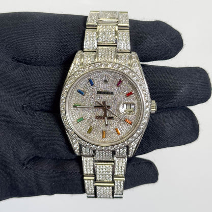 Rolex Datejust 41mm Custom Iced Out Dial w/ Diamond Rainbow Stick Dial Watch Ref# 126334 - Happy Jewelers Fine Jewelry Lifetime Warranty
