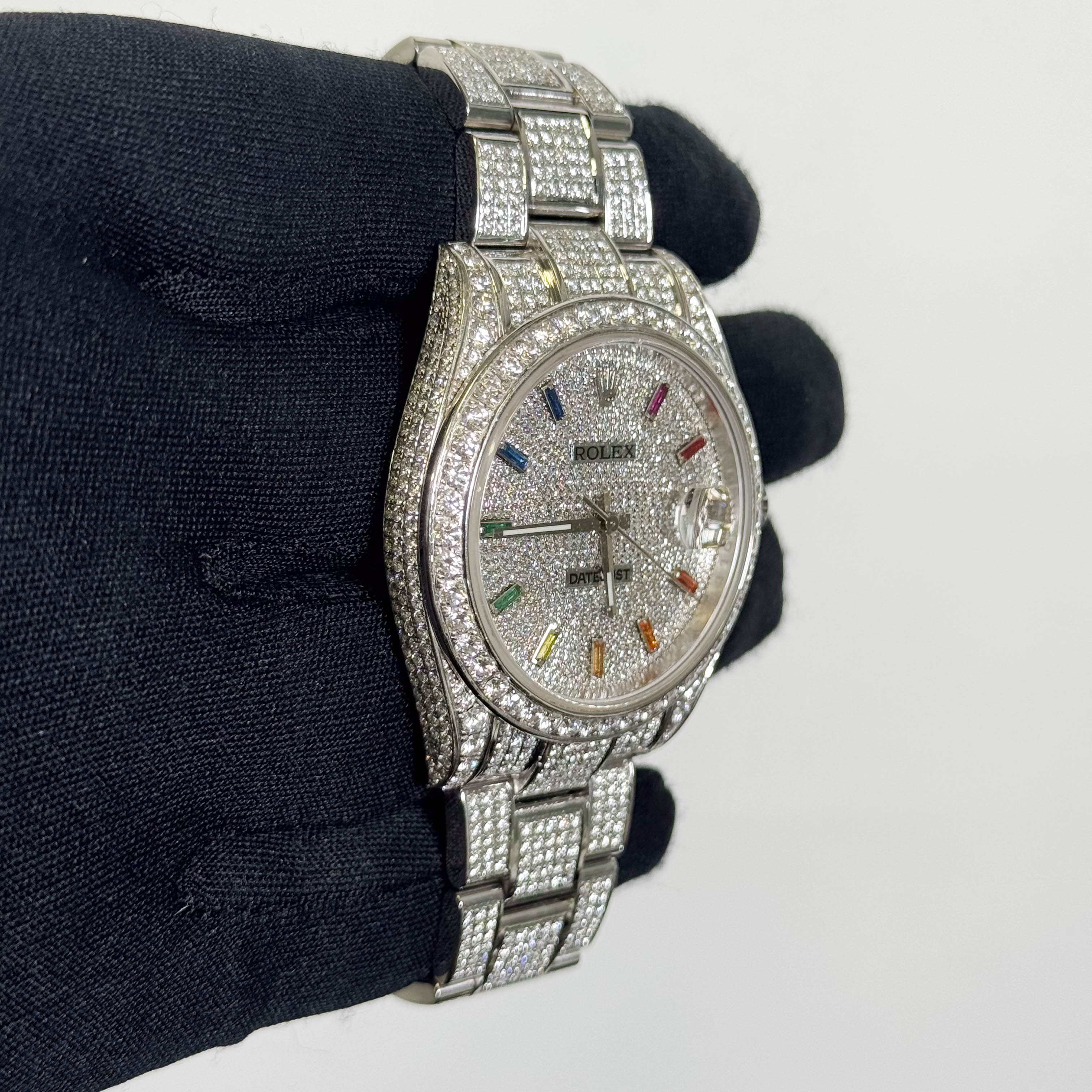 Rolex Datejust 41mm Custom Iced Out Dial w/ Diamond Rainbow Stick Dial Watch Ref# 126334 - Happy Jewelers Fine Jewelry Lifetime Warranty