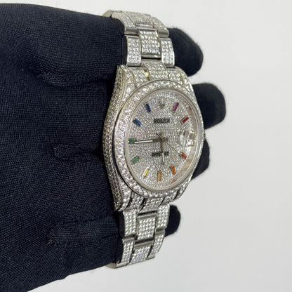 Rolex Datejust 41mm Custom Iced Out Dial w/ Diamond Rainbow Stick Dial Watch Ref# 126334 - Happy Jewelers Fine Jewelry Lifetime Warranty