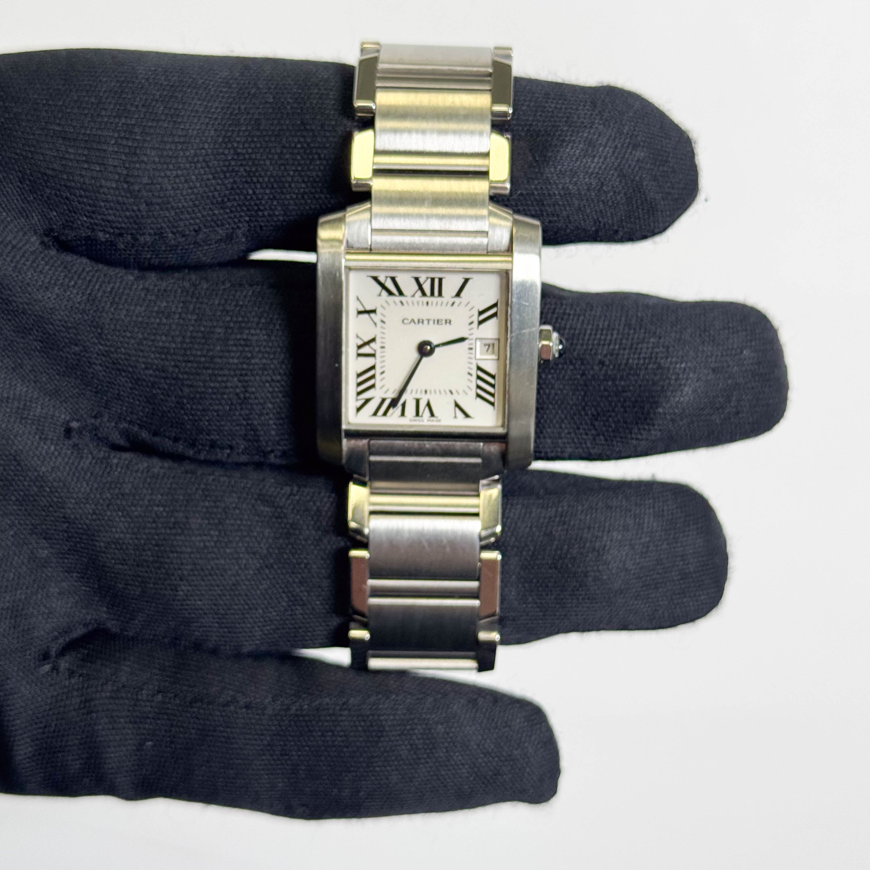 Cartier Tank Stainless Steel 25mm White/Ivory Dial Watch Ref# W51011Q3 - Happy Jewelers Fine Jewelry Lifetime Warranty