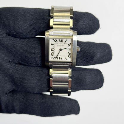 Cartier Tank Stainless Steel 25mm White/Ivory Dial Watch Ref# W51011Q3 - Happy Jewelers Fine Jewelry Lifetime Warranty