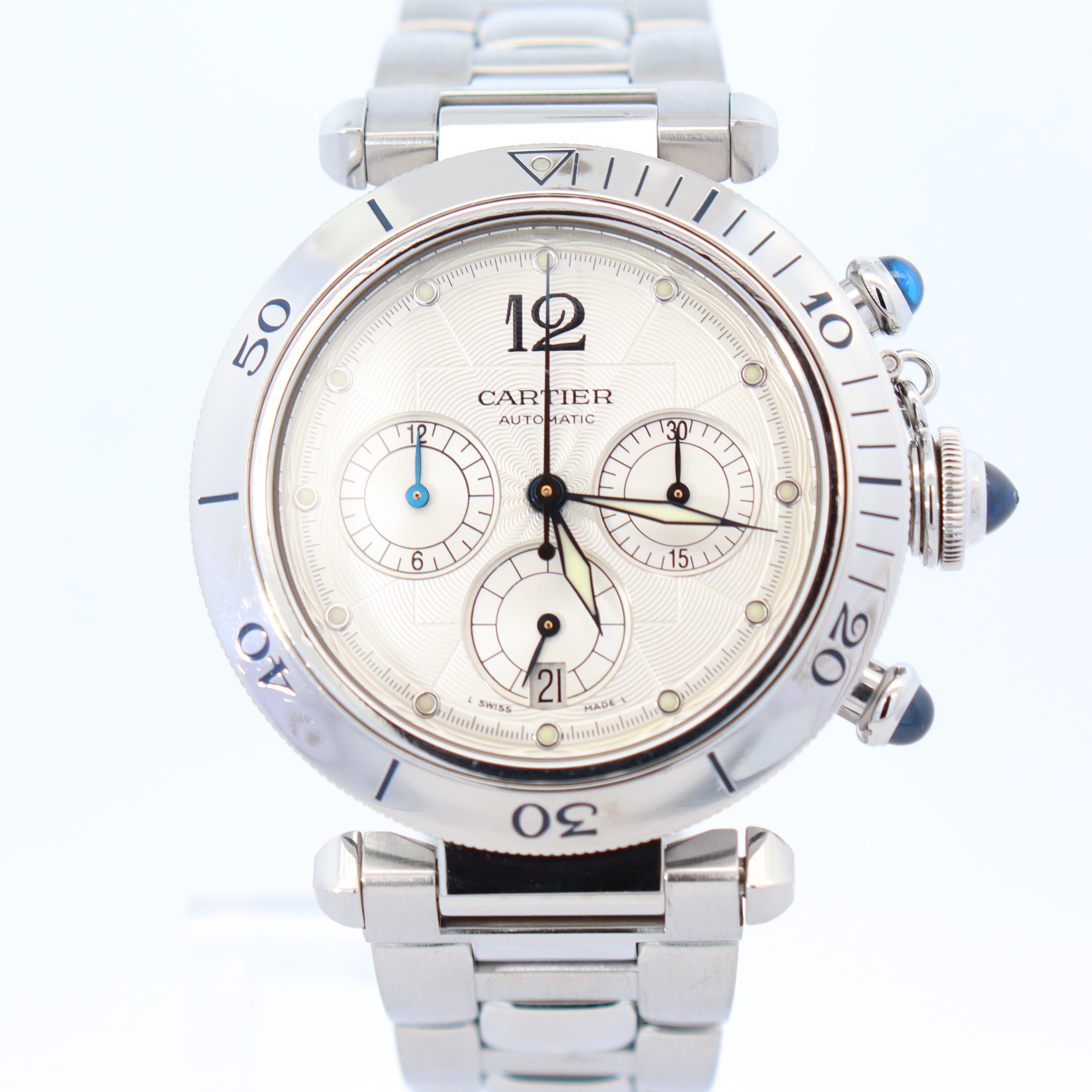 Cartier Pasha 38mm Silver Dial Watch Ref# W31030H3 - Happy Jewelers Fine Jewelry Lifetime Warranty