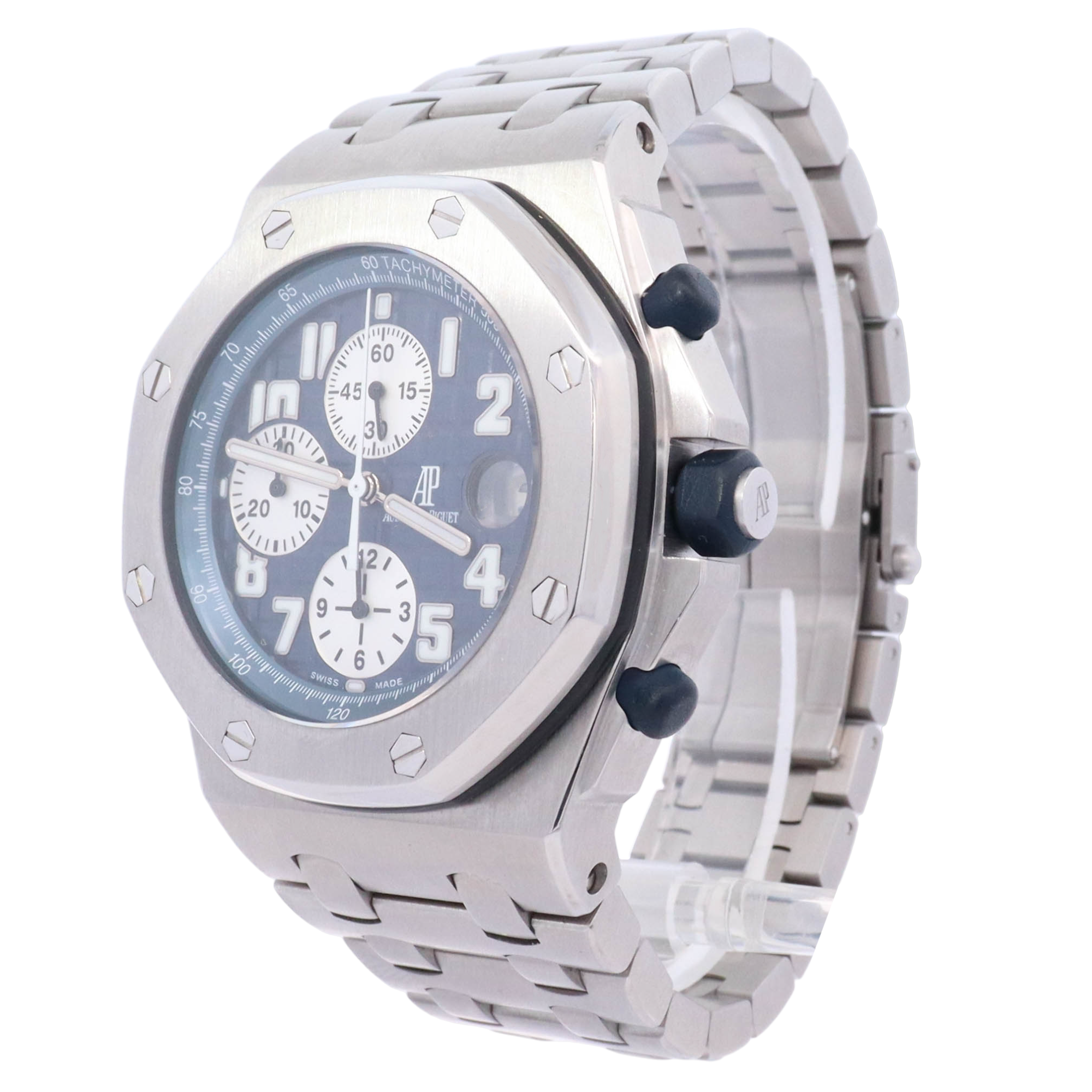 Audemars Piguet Royal Oak Offshore 42mm Stainless Steel Blue Chronograph Dial Watch Reference# 25721ST.OO.1000ST.09.A - Happy Jewelers Fine Jewelry Lifetime Warranty