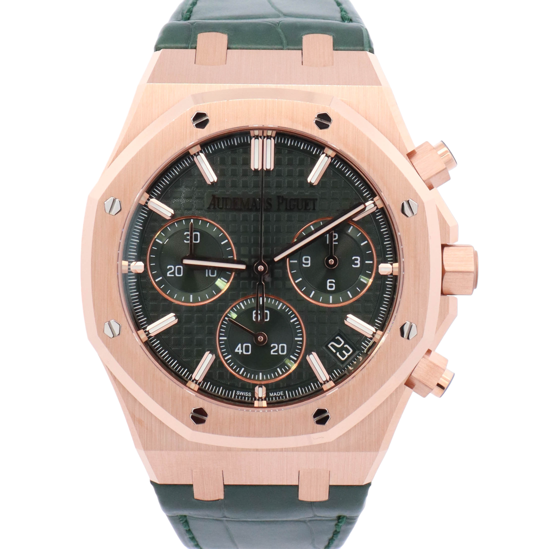 カメリア Audemars Piguet Royal Oak 41mm Rose Gold Green Chronograph Dial