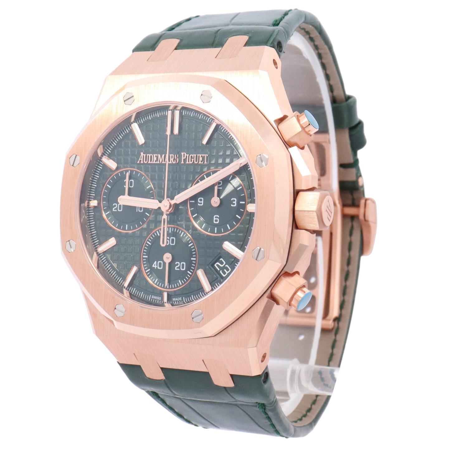 Audemars Piguet Royal Oak 41mm Rose Gold Green Chronograph Dial Watch Reference# 26240OR.OO.D404CR.02 - Happy Jewelers Fine Jewelry Lifetime Warranty