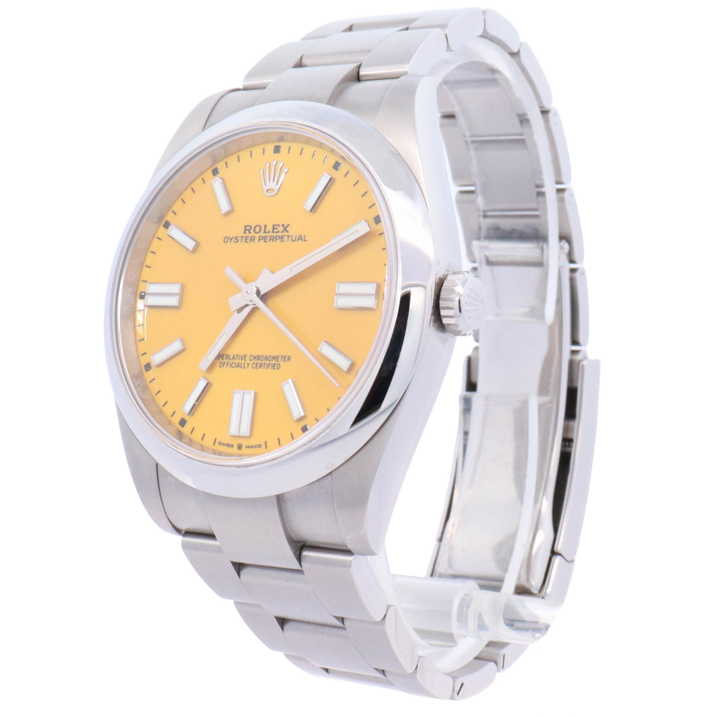 Rolex Oyster Perpetual 41mm Stainless Steel Yellow Stick Dial Watch Reference# 124300 - Happy Jewelers Fine Jewelry Lifetime Warranty