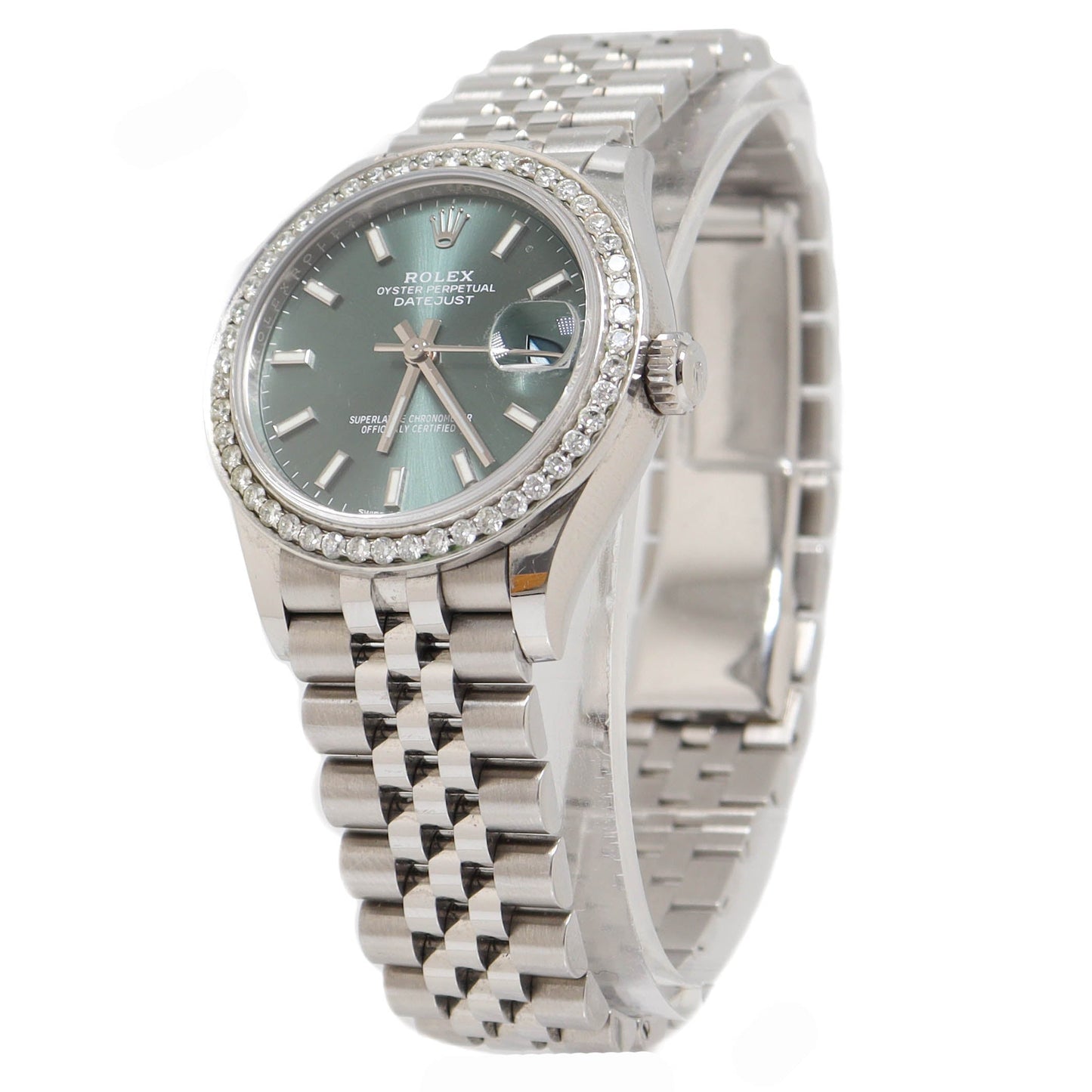 Rolex Ladies Datejust Stainless Steel 31mm Mint Green Stick Dial Watch Reference# 278274 - Happy Jewelers Fine Jewelry Lifetime Warranty