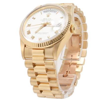 Rolex Day Date Yellow Gold 36mm White Roman Dial Watch Reference# 18238 - Happy Jewelers Fine Jewelry Lifetime Warranty