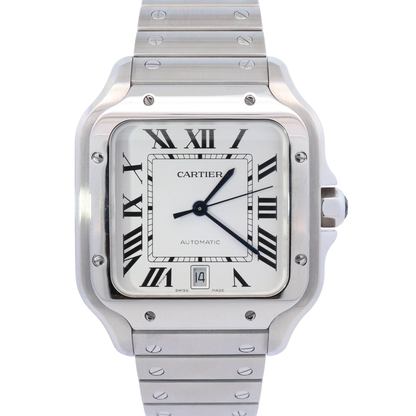 Cartier Santos 40mm Stainless Steel White Roman Dial Watch Reference# WSSA0018 - Happy Jewelers Fine Jewelry Lifetime Warranty