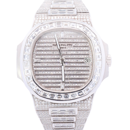 Patek Philippe Nautilus 40mm Iced Out Stainless Steel Pave Diamond Dial Watch Reference# 5711/1A - Happy Jewelers Fine Jewelry Lifetime Warranty