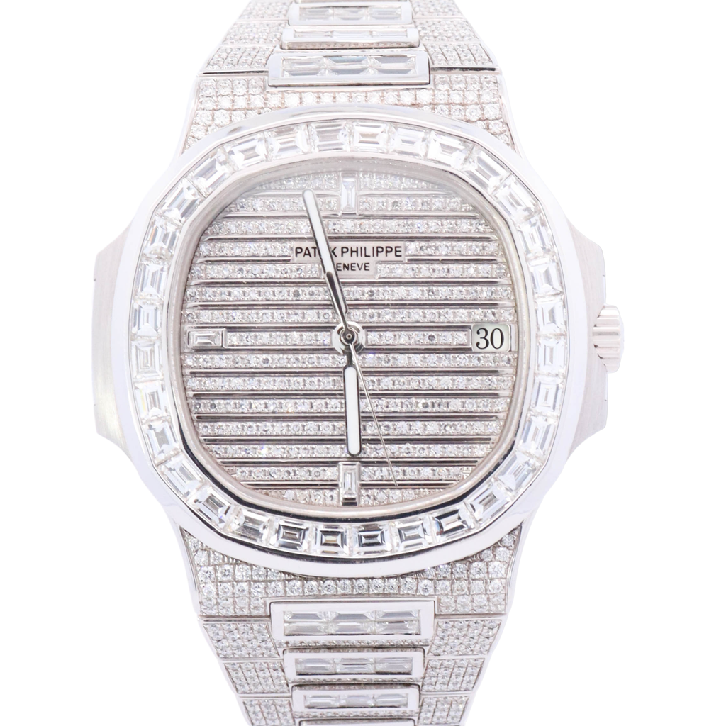 Patek Philippe Nautilus 40mm Iced Out Stainless Steel Pave Diamond Dial Watch Reference# 5711/1A - Happy Jewelers Fine Jewelry Lifetime Warranty