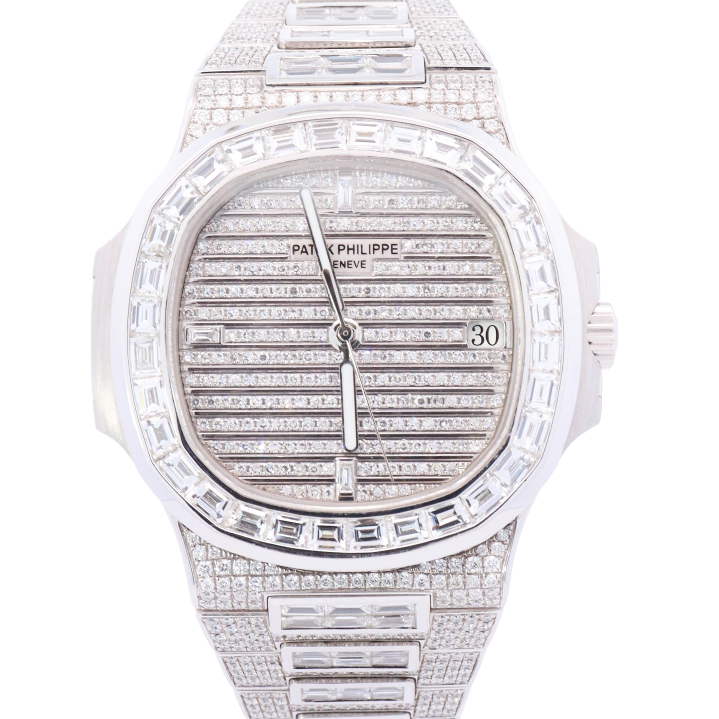Patek Philippe Nautilus 40mm Iced Out Stainless Steel Pave Diamond Dial Watch Reference# 5711/1A - Happy Jewelers Fine Jewelry Lifetime Warranty