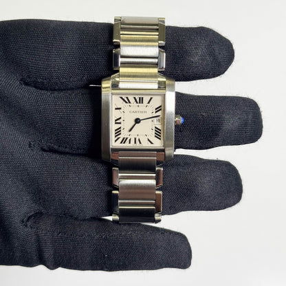 Cartier Tank Stainless Steel 25mm White/Ivory Dial Watch Ref# W51011Q3 - Happy Jewelers Fine Jewelry Lifetime Warranty