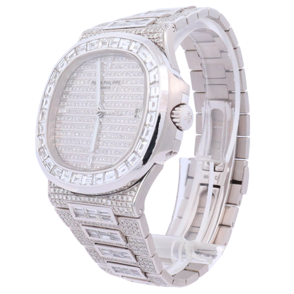 Patek Philippe Nautilus 40mm Iced Out Stainless Steel Pave Diamond Dial Watch Reference# 5711/1A - Happy Jewelers Fine Jewelry Lifetime Warranty