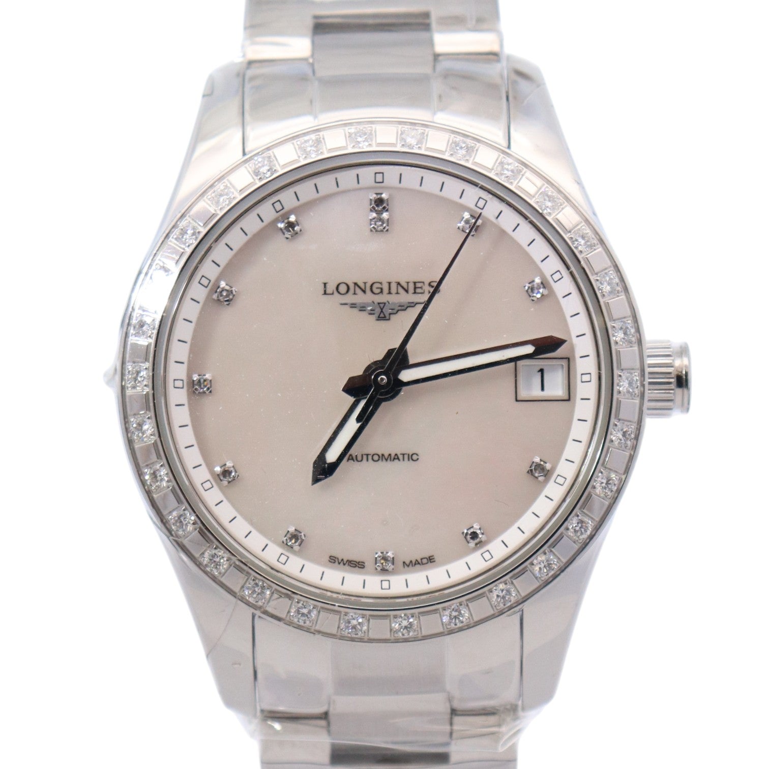 Longines Conquest 34mm Mother of Pearl Dial Watch Ref#L2.385.0.87.6 - Happy Jewelers Fine Jewelry Lifetime Warranty