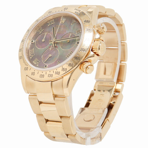Rolex Mens Daytona Yellow Gold Dark MOP Roman Chronograph Dial Watch Reference# 116528 - Happy Jewelers Fine Jewelry Lifetime Warranty