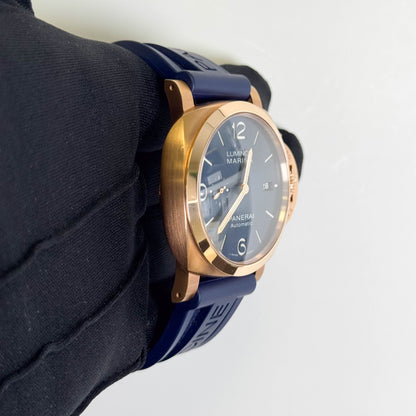 Panerai Luminor Marina Goldtech 44mm Blue Dial Watch Ref# PAM01112 - Happy Jewelers Fine Jewelry Lifetime Warranty