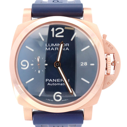 Panerai Luminor Marina Goldtech 44mm Blue Dial Watch Ref# PAM01112 - Happy Jewelers Fine Jewelry Lifetime Warranty