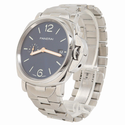 Panerai Men's Luminor Due Stainless Steel 42mm Blue Dial Stick Dial Watch Reference# PAM01124 - Happy Jewelers Fine Jewelry Lifetime Warranty