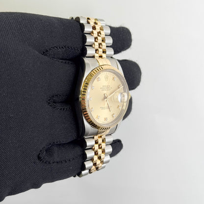 Rolex Datejust 36mm Champagne Stick Dial Watch Ref# 16233