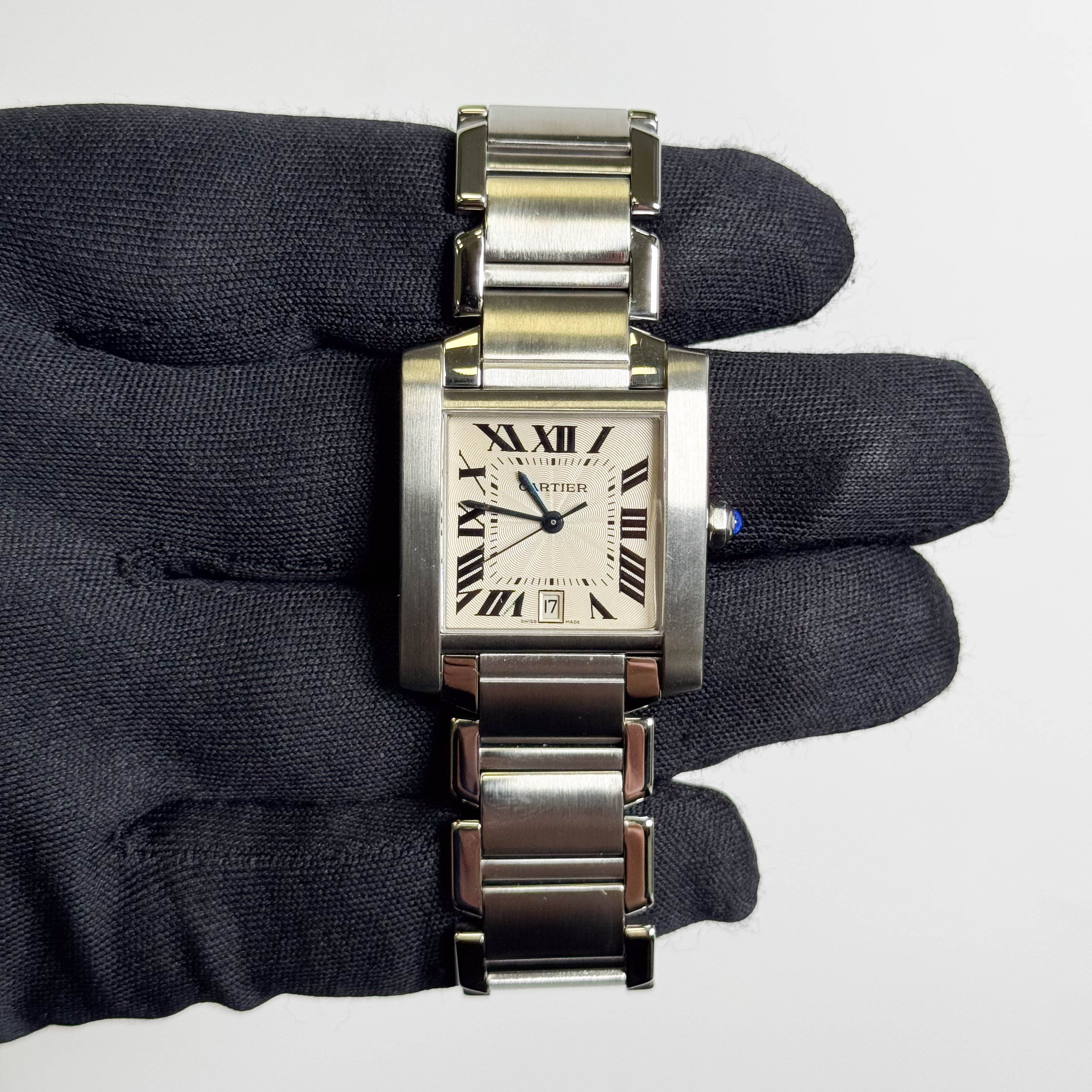 Cartier Tank Française Stainless Steel 28mm White Dial Watch Ref# W51002Q3 - Happy Jewelers Fine Jewelry Lifetime Warranty