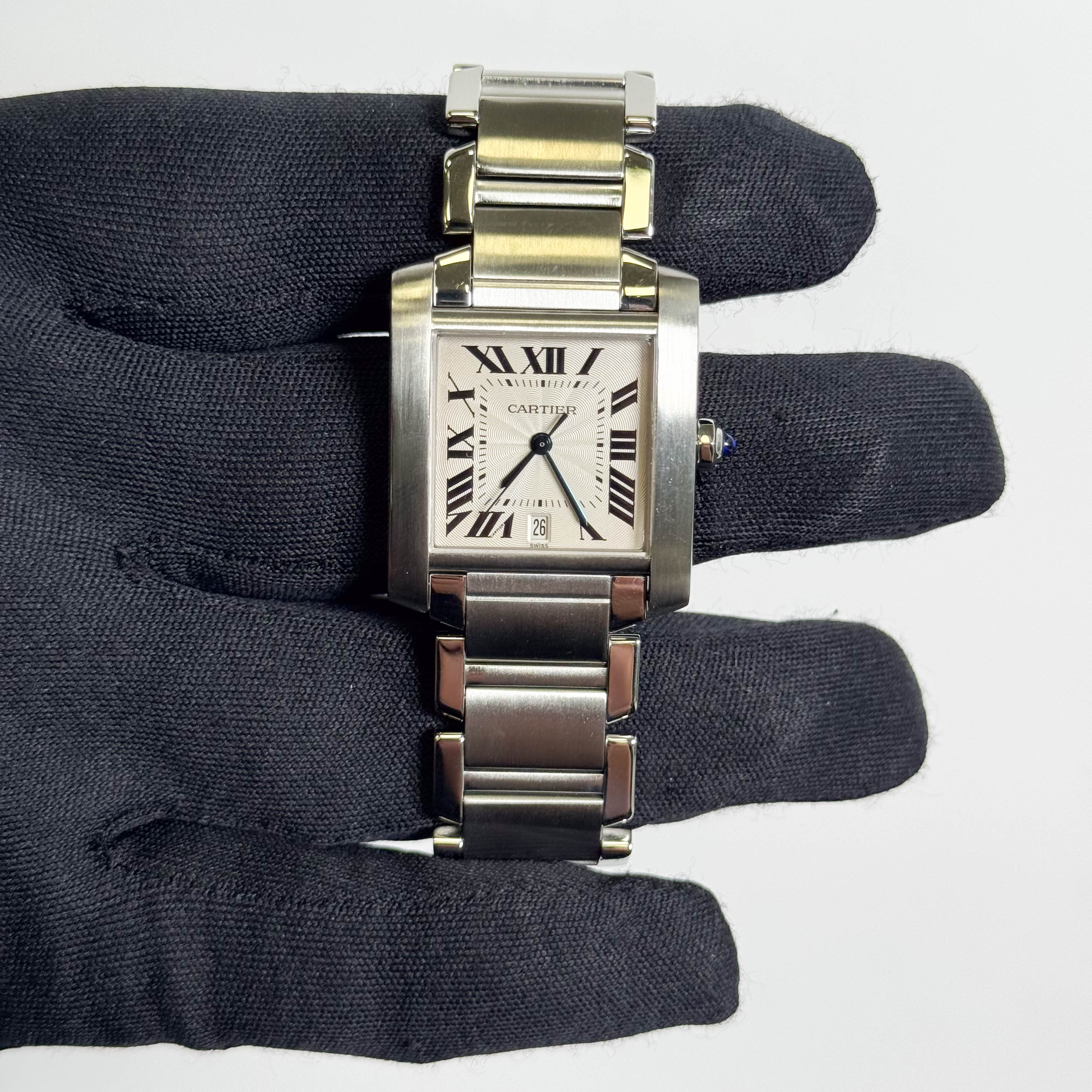 Cartier Tank Française Stainless Steel 28mm White Dial Watch Ref# W51002Q3 - Happy Jewelers Fine Jewelry Lifetime Warranty