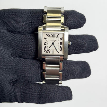 Cartier Tank Française Stainless Steel 28mm White Dial Watch Ref# W51002Q3 - Happy Jewelers Fine Jewelry Lifetime Warranty