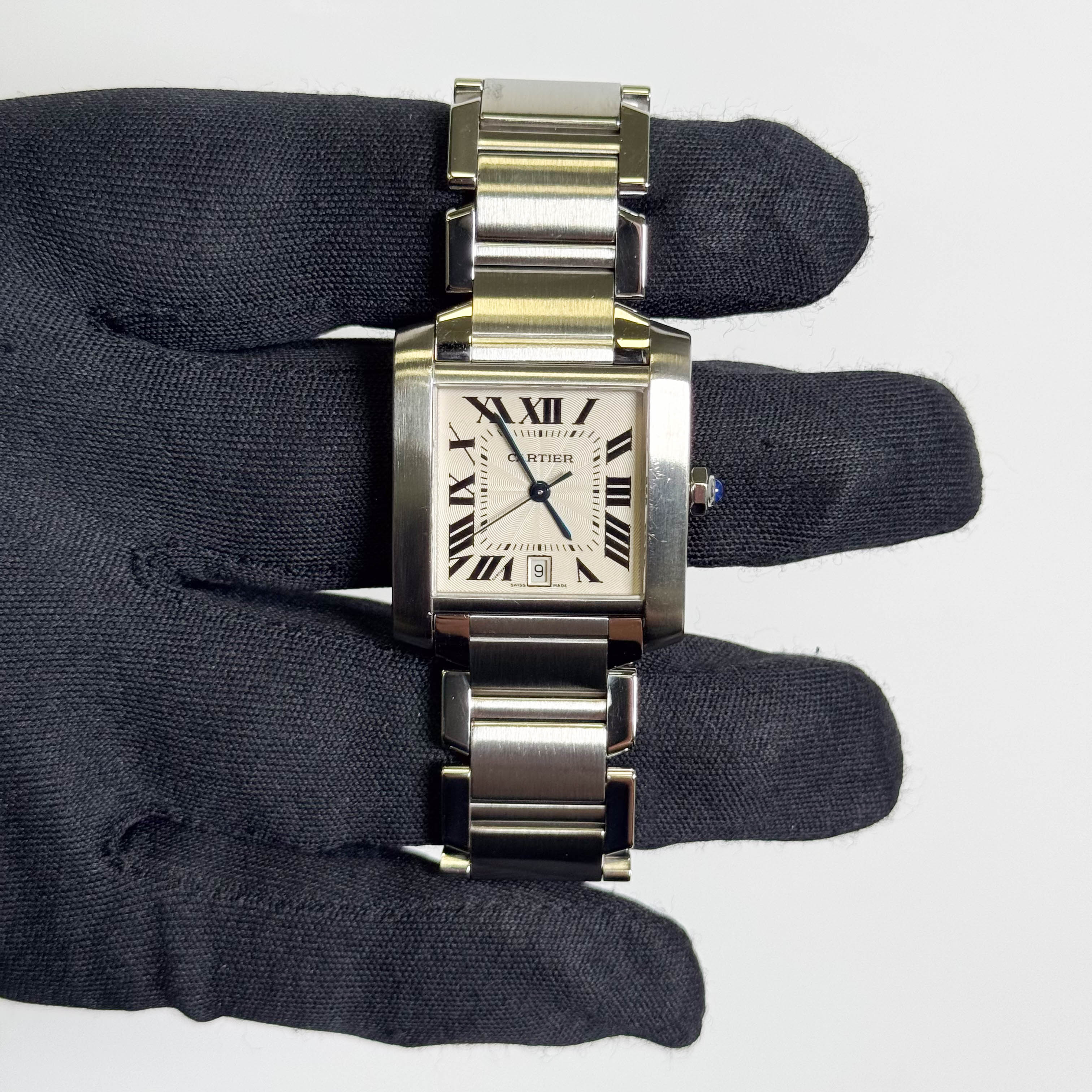 Cartier Tank Française Stainless Steel 28mm White Dial Watch Ref