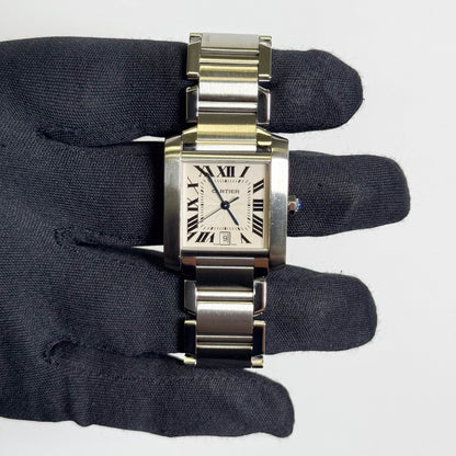 Cartier Tank Française Stainless Steel 28mm White Dial Watch Ref# W51002Q3 - Happy Jewelers Fine Jewelry Lifetime Warranty