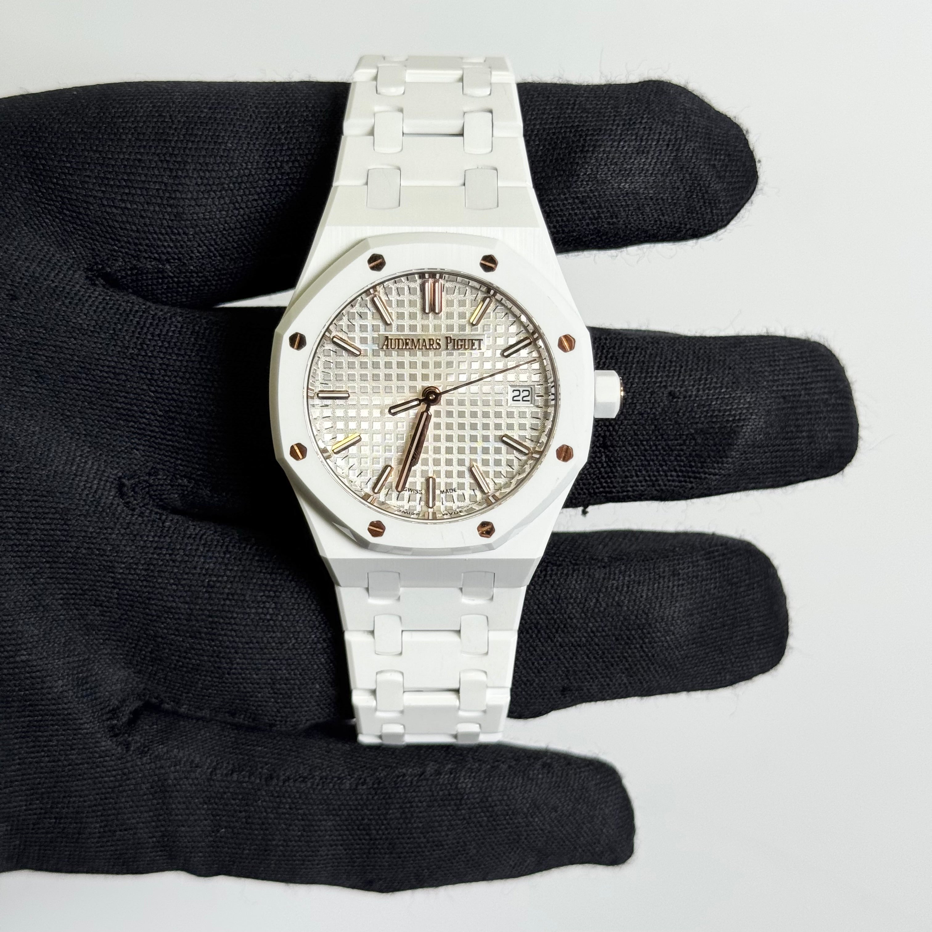 Audemars Piguet Royal Oak 34mm White Dial Watch Ref# 77350CB.OO.1266CB.01 - Happy Jewelers Fine Jewelry Lifetime Warranty