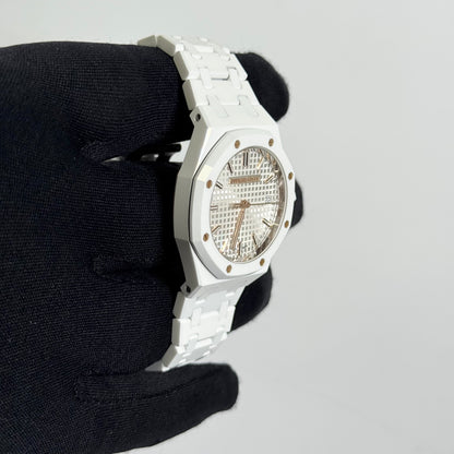 Audemars Piguet Royal Oak 34mm White Dial Watch Ref# 77350CB.OO.1266CB.01 - Happy Jewelers Fine Jewelry Lifetime Warranty