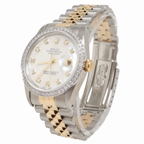 Rolex Datejust Yellow Gold & Stainless Steel 36mm Custom White MOP Diamond Dial Watch Reference# 16233 - Happy Jewelers Fine Jewelry Lifetime Warranty