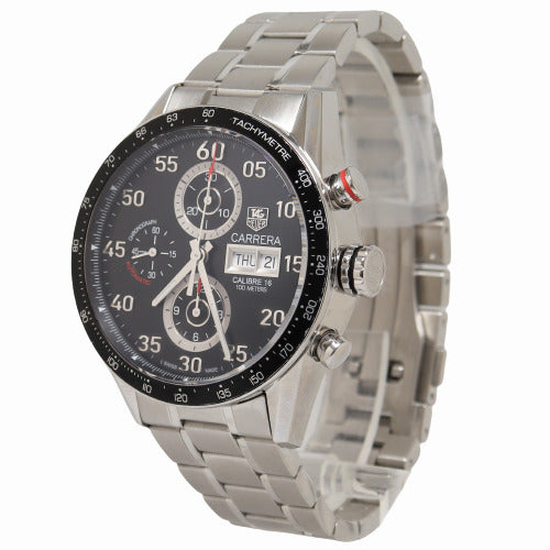 Tag Heuer Mens Carrera Day Date Stainless Steel 43mm Chronograph Dial Watch Ref# CV2A10 - Happy Jewelers Fine Jewelry Lifetime Warranty