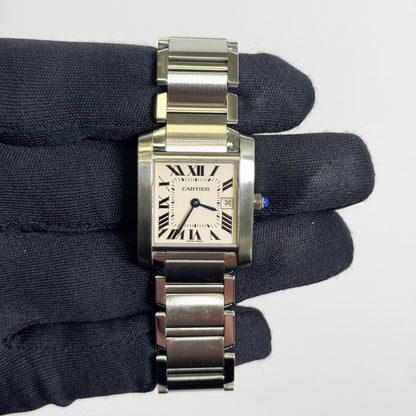Cartier Tank Stainless Steel 25mm White/Ivory Dial Watch Ref# W51011Q3 - Happy Jewelers Fine Jewelry Lifetime Warranty
