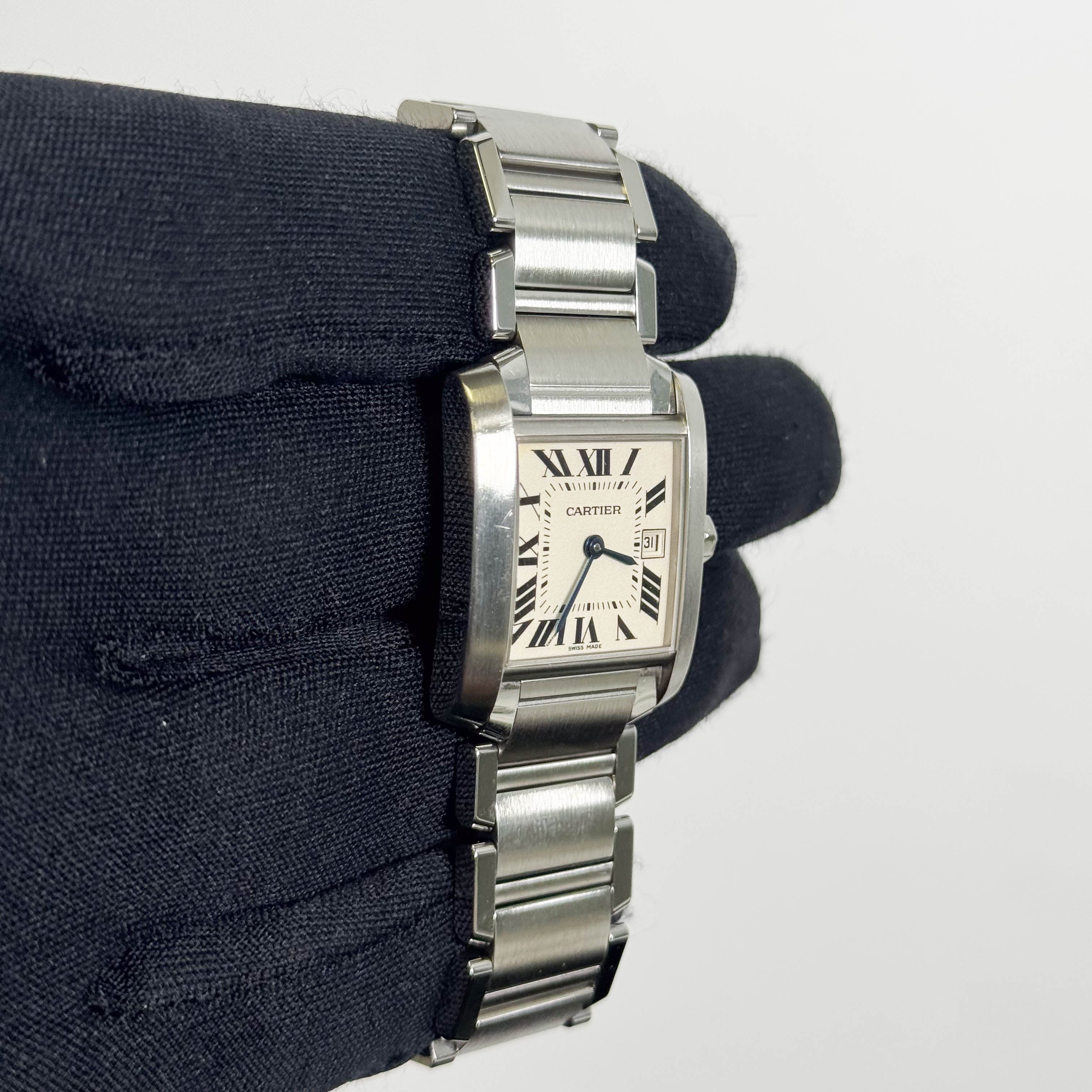 Cartier Tank Stainless Steel 25mm White/Ivory Dial Watch Ref# W51011Q3 - Happy Jewelers Fine Jewelry Lifetime Warranty