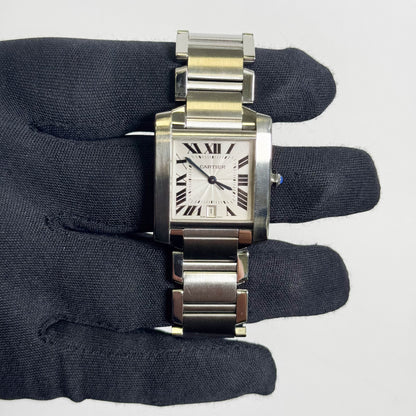 Cartier Tank Française Stainless Steel 28mm White Dial Watch Ref# W51002Q3 - Happy Jewelers Fine Jewelry Lifetime Warranty