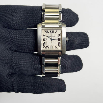 Cartier Tank Française Stainless Steel 28mm White Dial Watch Ref# W51002Q3