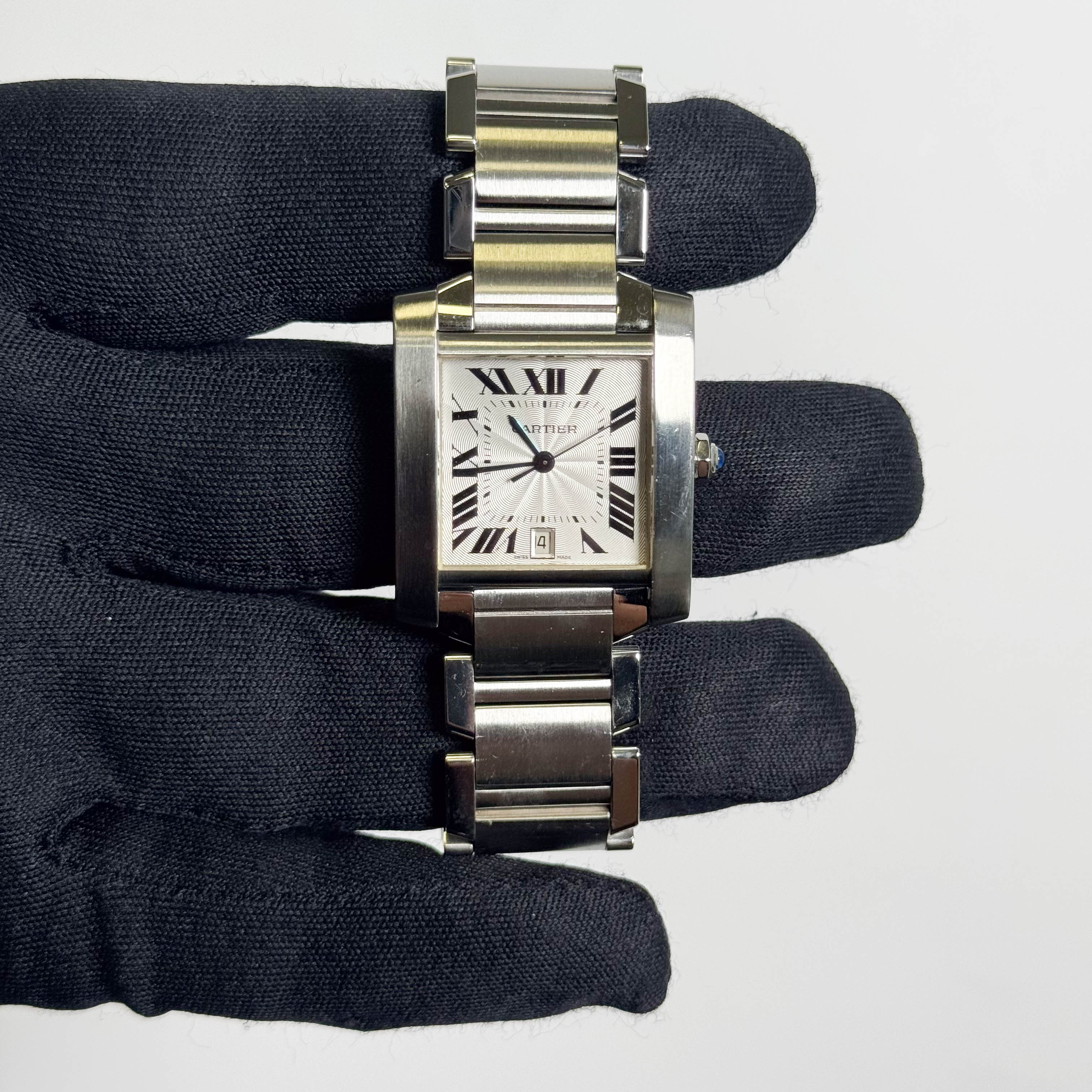 Cartier Tank Française Stainless Steel 28mm White Dial Watch Ref# W51002Q3 - Happy Jewelers Fine Jewelry Lifetime Warranty