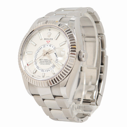 Rolex Men's Sky-Dweller Stainless Steel 42mm White Stick Dial Watch Reference #: 326934 - Happy Jewelers Fine Jewelry Lifetime Warranty