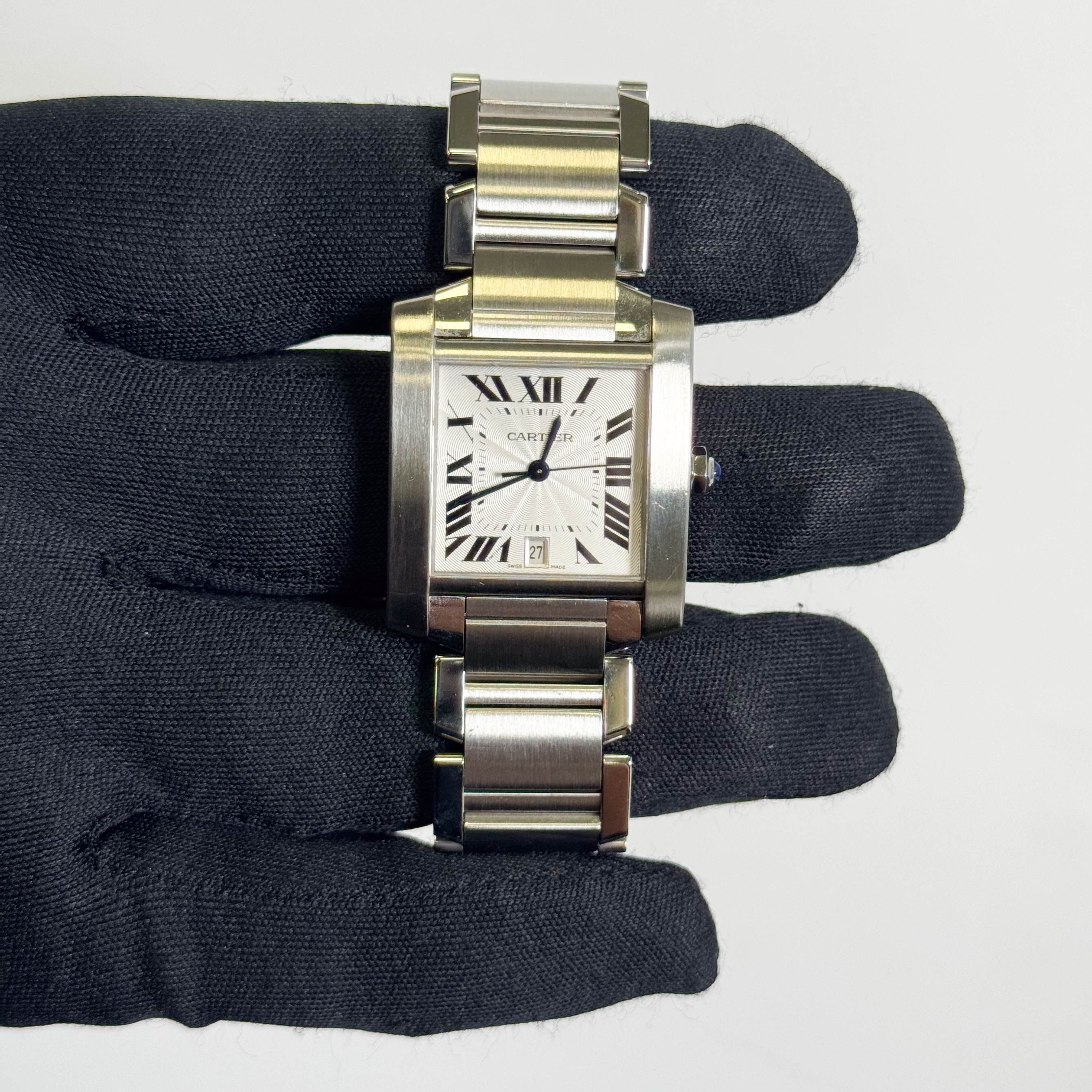 Cartier Tank Française Stainless Steel 28mm White Dial Watch Ref# W51002Q3 - Happy Jewelers Fine Jewelry Lifetime Warranty